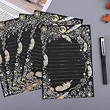 Miystn Briefpapier Liniert, Briefpapier mit Umschlag, Schreibpapier und Umschläge, Schreibpapier Motivpapier mit Umschlag ohne Fenster (16 Briefpapiere, 8 Briefumschläge, weiß, Schwarz, 2 Stile)