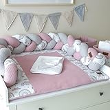 Wickelauflage Wickelunterlage Set mit Bettschlange Utensilos Wechseltücher viele Größen. 85x85 77x77 uvm (75x75, Regenbogen Rosa)