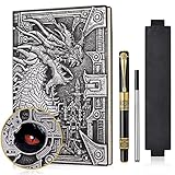 DND Dragon Notizbuch 3D geprägtes Ledertagebuch A5 Antigue Reisetagebuch mit Pen&Pen Sleeve,D&D Daily Diary Lined Writing Notebook(Silber)