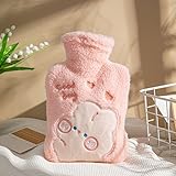 Wärmflasche mit Weichem Bezug, 1L Wärmeflasche Groß Flauschig, Wärmflasche mit Vliesbezug, Naturkautschuk, zur Nacken- und Rückenwärmung, für Familie, Geschenke für Frauen (Rosa)