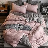 AShanlan Bettwäsche Set Rosa Grau 135x200 Kariert Landhaus Altrosa Bettbezug Karomuster Wende Karo Bettdeckenbezug Reißverschluss 100% Mikrofaser Kissenbezug 80x80 cm