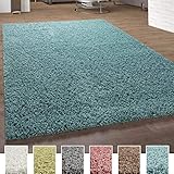Paco Home Shaggy Teppich Hochflor Langflor Teppiche Hochwertig Pastell Uni Versch. Farben, Grösse:120x170 cm, Farbe:Türkis