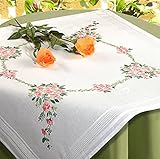 KAMACA Stickpackung Plattstich Stielstich vorgezeichnet Baumwolle komplettes Stickset mit Stickvorlage Stickerei-Kit zum Selbersticken Erwachsene (Blumen Sinfonie MD 80x80 cm)