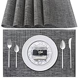 Tischsets Abwaschbar 6er Set, Platzset PVC Hitzebeständig rutschfest, Platzdeckchen für küche Speisetisch Hotel, 45x30cm (Dunkelgrau)