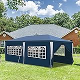 Gimisgu Pavillon Wasserdicht Gartenpavillon 3x6m UV-Schutz mit 6 Seitenteilen und Fenstern Hochwertiges Partyzelt Gartenzelt Blau für Garten Party Familientreffen