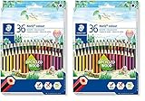 Staedtler Buntstifte Noris colour, rutschfeste Soft-Oberfläche, hohe Bruchfestigkeit, Made from Upcycled Wood, intensive Farben, Sechskantformat, 36 Farbstifte im Kartonetui, 185 CD36 (Packung mit 2)