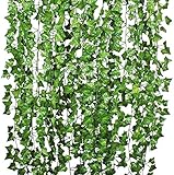 DearHouse Künstliche Efeublatt-Pflanzen, 2,4 m, 12 Stränge, hängende Girlande, künstliche Blattblumen, Zuhause, Küche, Garten, Büro, Hochzeit, Wanddekoration, Grün
