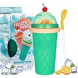 Hejo Slushy Maker Becher, Silikon Squeeze Slush Becher, Slush Ice Maker, Wiederverwendbarer Slush Eisbecher mit 2-in-1-Strohhalm und Löffel, Slushie Becher für Familien Outdoor (Hellgrün)