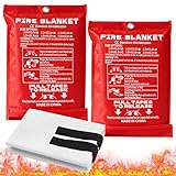 2 x Löschdecke Küche Feuerlöschdecke, 1M Glasfaser Brandschutzdecke Feuerlöscher, Feuerdecke für Notfälle Flammschutzmittel Wärmedämmung Haushalt Fettbrände Büros Garagen Schweißwerkstätten Auto