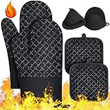 Backofen Handschuhe, 6 Stück Topflappen und Ofenhandschuhe, Premium Anti-Rutsch Ofenhandschuhe, Hitzebeständige Grillhandschuhe bis zu 500 °C, Silikonisolierte Handschuhe zum Backen, Grillen, Kochen