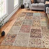 bamyum Nadine Bedruckter Teppich Chenille-Druck Maschinell Hergestellt 120 x 180 cm, Waschbarer Patchwork Teppich, Vintage Teppich Schlafzimmer, Antibakteriell Antirutschunterlage Küchenteppich