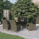 Mandloder 7-TLG. Garten-Essgruppe Braun, verstellbare Rattan-Sessel, Glastisch 200x100cm, wetterfestes Outdoor-Möbelset für Terrasse, Balkon