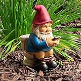 Runsmooth Gartenzwerg auf dem Klo - 13cm auf Toilette mit Zeitung - Gartenfigur Lustig - Dekoration Wetterfest für Garten Campingplatz - Gartendeko für außen