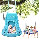 YOLEO 100cm Nestschaukel mit Zelt, Kinderschaukel Gartenschaukel, Tellerschaukel belastbar 150kg, höhenverstellbar 140-180cm, wasserdicht, mit abnehmbarem Hängezelt,Tür Fenster, für Outdoor/Indoor