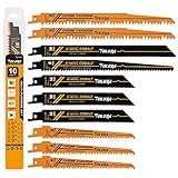 TOLESA 10 x Multi Purpose Wood Säbelsägeblätter für Holz Beschneiden PVC Schneiden Bi-Metall Säbelsäge Blätter für Schwere Metall Schneiden Metallrohr Blech Rebar Sägeblätter für Fenster