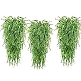 NONDK 3 Stück Künstliche Hängende Farne Pflanzen Vine Gefälschte Efeu Boston Farn Hängepflanze Draussen Uv-Beständige Kunststoffpflanzen (Grün)