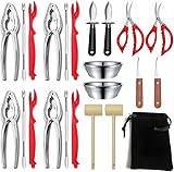 Luvan 23-teiliges Meeresfrüchte Werkzeug Set with 4 Gabeln, Hummer Krabben Cracker, Hummerschäler, 2 Scheren für Meeresfrüchte, Austernmesser,Garnelenzerleger, Krabbenhammer, Saucenbecher und 1 Beutel