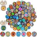 120Pcs Glas Cabochons 25mm,Muggelsteine Bunt Kinder, Mosaiksteine mit Verschiedene Muster, Mosaiksteine zum Basteln für 12mm Tabletts von Foto Anhänger Schmuckherstellung Scrapbooking（Zufällige Stile）