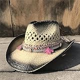 BDDIE 2023 Damen Herren Sommer Cowboy Western Cowgirl Fedora Hut Hohl Quaste Strand Sombrero Hombre Leibwächter Sonnenhüte (Color : 5, Größe : 56-58cm)