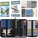 KOMLISATS 73 Pieces Pro Drawing Kit Sketching Pencils Set,Charcoal Pencils, Sketch Pencils, Charcoal Stick,Sharpener,Eraser.Art Supplies for Artists Beginner Adults Teens