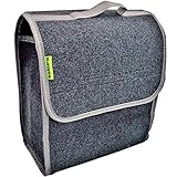Sakura kleine Kofferraumtasche mit Klappdeckel für Pkw und andere Fahrzeuge SS5232 - dunkelgraues Teppichmaterial, Klettstreifen, Tragegriff, 29 x 15 x 30 cm