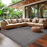 SIMPEX Outdoor Teppich Wetterfest Terrasse Balkon Garten Küchenteppich Einfarbiges Design Flachgewebe Sisal Look Waschbarer Teppich, Größe: 160 x 230 cm, Farbe: Schwarz