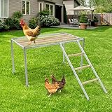 Plattform Hühnerstange mit Hühnerleiter, Klettergerüste Hühnerstall Zubehör Ruheplattform Hühnerbeschäftigung, Hühnerperche für 10 Erwachsene Hühner, 105 * 60 * 60 cm