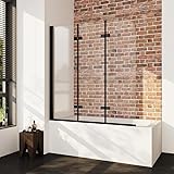 Duschwand für Badewanne 120x140cm 3-Teilig Faltbar Badewannenaufsatz, Duschabtrennung 180° Faltwand mit 6mm NANO Reinigungsfreundliches Glas, Badewanne Duschtrennwand aus Schwarz Alu