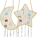 Sbuxhrkid Ohrring-Wandhalter, Wandmontage, Organizer, Hängeständer, dekorativer Diamant-Gitter-Form, Schmuckständer mit Haken zum Aufhängen für Ohrringe, Halsketten, Armbänder, goldfarben, 2 Stück