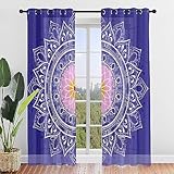 Highdi Voile Vorhänge mit Ösen 2er Set, Transparente Gardinen für Wohnzimmer Ösenschal Halbtransparent Ösenvorhang für Moderne Schlafzimmer (Dunkelblaues Mandala,W140 x H244 cm)