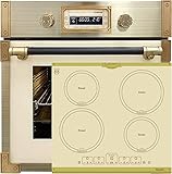 Kaiser Pyrolyse Backofen EH 6427 ElfAD+KCT 6195 IElfEm, Retro Pyrolyse Einbau Backofen 73L Elfebeinfarbiges Glas 60 cm+Induktions-Kochfeld, Retro Induktionskochfeld, Metallplatten Bronze,4 QickHeat