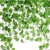 NONDK 12 StüCk 7,5 Ft KüNstliche Ahorn BläTter HäNgen Weinreben, GefäLschte Efeu Girlande HäNgende Pflanzen für Garten Hochzeits Feier Dekorationen