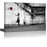 Piy Painting Banksy Druck auf Leinwand Mädchen mit rotem Ballon, Kunst Graffiti HD Bild Malerei Wandbilder Wasserdicht Fertig Zum Aufhängen Moderne Dekoration für Zimmer Geschenk 30x40cm