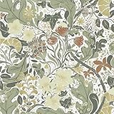 Timeet Selbstklebende Tapete Blumen Klebefolie Weiß Möbelfolie Selbstklebend Grün Blätter Reben 41x1000cm Muster Wasserdichte Botanisch Möbelaufkleber Vinyl Folie für Möbel, Küche, Schlafzimmer