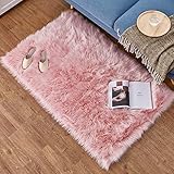 YDFYX Lammfell Schaffell Teppich Kunstfell Dekofell in Super weich Lammfellimitat Teppich Longhair Fell Optik Nachahmung Wolle Bettvorleger Sofa Matte (Pink, 60 x 90cm)