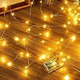 Ollny 10m Lichterkette Batterie 100 LED, Weihnachtsbeleuchtung innen DIY deko, Lichterkette kupferdraht IP44 wasserdicht für Weihnachten, Hochzeit, Party, Garten (warmweiß)