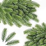ROLLWAY 50 Stück Künstliche Tannenzweige zum Basteln 10CM, Kleine Tannenzweige Künstlich wie Echt Deko Tannenzweige Kunst Tannengrün Zweige Tanne Künstlich für DIY Adventskranz Weihnachtsdeko