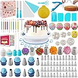Nifogo Torten Zubehör Set 301-teiliges, Backzubehör, Kuchen Dekorieren Zubehör mit Tortenplatte Drehbar, Spritzbeutel, Spritztüllen Tüllen, Spatel für Anfänger