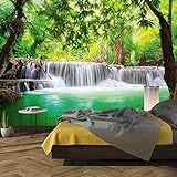 murimage® Fototapete Wasserfall 3D 366 x 254cm inklusive Kleister Wald Tapete Bambus Thailand Wohnzimmer Schlafzimmer Küche