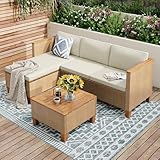 PHI VILLA 3 Teilig Gartenmöbel Set Balkonmöbel, Rattan Lounge Möbel Outdoor mit 1 Chaiselongue, 1 Zweisitzer-Sofa und 1 Kleiner Couchtisch, 4 Personen Terassenmöbel Außen Gartensofa
