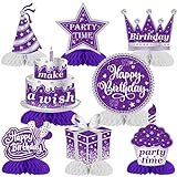 8 Stück Lila Silber Happy Birthday Dekorationen Honeycomb Centerpieces, Happy Birthday Centerpieces Table Topper for Girls Frauen