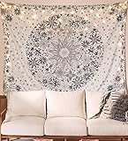 Neasow Bohemian Tapestry Wandbehang, Beige White Floral Tapestry mit Dotted Daisy Medallion Print Schlafzimmer Boho Hippie Home Decor (Beige, 90×120cm)