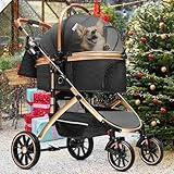 YITAHOME Hundewagen 3 in 1 Hundebuggy Bis 20kg, Klappbar, Hundewagen für Kleine Hunde, Hundebuggy Kleine Hunde, Hunde Buggy, Katzenwagen, Faltbar Hund Kinderwagen, Tragbarer Kinderwagen (Schwarz)