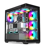 PC-Gehäuse für Gamer, RGB, Pre-In, 6 Lüfter, 120 mm ARGB, kompatibel mit ATX/mATX, mittlere Tower Gaming leer, seitlichem und vorderem Glas 4 mm, optimiert für Kühlung (Spark Black)
