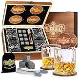 WHISISKEY Whisky Gläser Set - Whiskey Geschenkset Glas - Whiskygläser - Geschenke für Männer - Männergeschenke - Geburtstagsgeschenk Mann - Geschenkbox, 4 Rum Gläser x 310ML, 8 Whiskey Steine