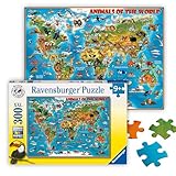 Ravensburger Kinderpuzzle - 13257 Tiere rund um die Welt - Puzzle-Weltkarte für Kinder ab 9 Jahren, mit 300 Teilen im XXL-Format