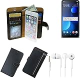 K-S-Trade Für HTC Desire 19 Plus Hülle TOP Set Handy Hülle Schutz Hülle Für HTC Desire 19 Plus Schwarz Aus Kunstleder + Kopfhörer Smartphone