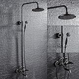 ZXFNVXC An der Wand montiertes Badezimmer-Duschbadewannen-Wasserhahn-Set aus Messing, mattschwarzes Retro-Duschset, freiliegender Lift-Duschbadewannen-Wasserhahn mit Duschkopf (A)