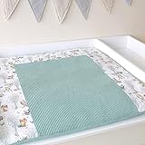 Wickelauflage Wickelunterlage dick gepolstert Stoff ÖKO TEX Boho Waldfreunde Mint viele Größen 85x75 78x78 75x75 uvm (BxT: 76x76 cm)