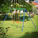 Schaukel Outdoor Metallgerüst 200kg Tragkraft Bodenanker 2X Schaukelsitz 1x Doppelschaukel Lackiert Verstrebt Schaukelgerüst Kinderschaukel